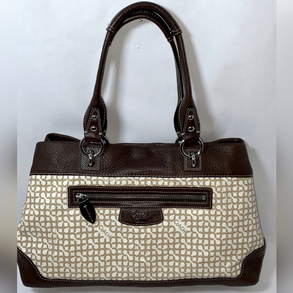 🏖️ Coach Penelope Op Art Brown & Cream Leather & Coated Canvas